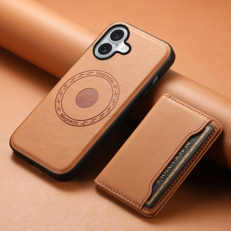 For iPhone 16 Plus Denior Cowhide Texture Leather MagSafe Detachable Wallet Phone Case(Khaki)