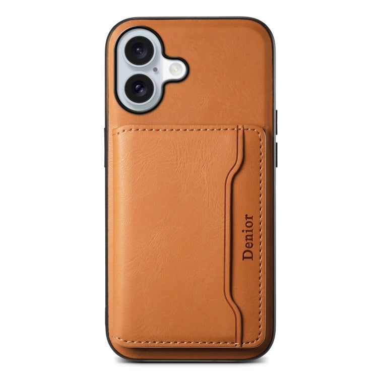 For iPhone 16 Plus Denior Cowhide Texture Leather MagSafe Detachable Wallet Phone Case(Khaki)