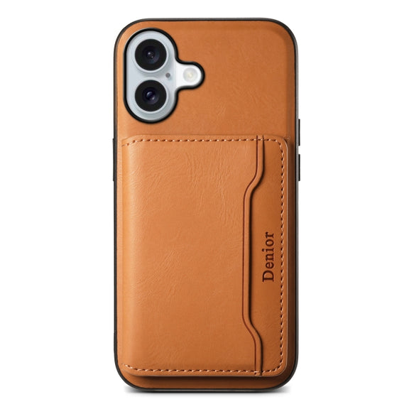 For iPhone 16 Plus Denior Cowhide Texture Leather MagSafe Detachable Wallet Phone Case(Khaki)