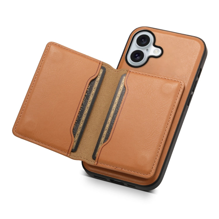 For iPhone 16 Plus Denior Cowhide Texture Leather MagSafe Detachable Wallet Phone Case(Khaki)