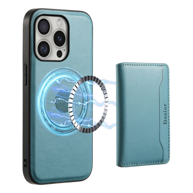 For iPhone 16 Pro Denior Cowhide Texture Leather MagSafe Detachable Wallet Phone Case(Blue)