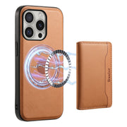 For iPhone 16 Pro Denior Cowhide Texture Leather MagSafe Detachable Wallet Phone Case(Khaki)