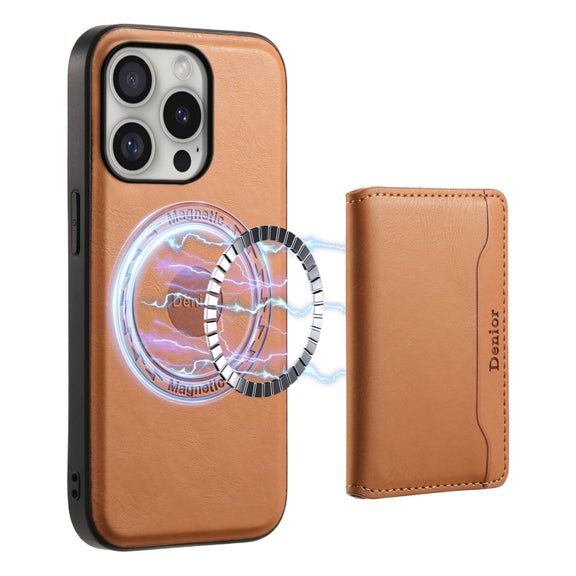 For iPhone 16 Pro Denior Cowhide Texture Leather MagSafe Detachable Wallet Phone Case(Khaki)