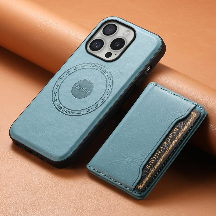 For iPhone 16 Pro Max Denior Cowhide Texture Leather MagSafe Detachable Wallet Phone Case(Blue)
