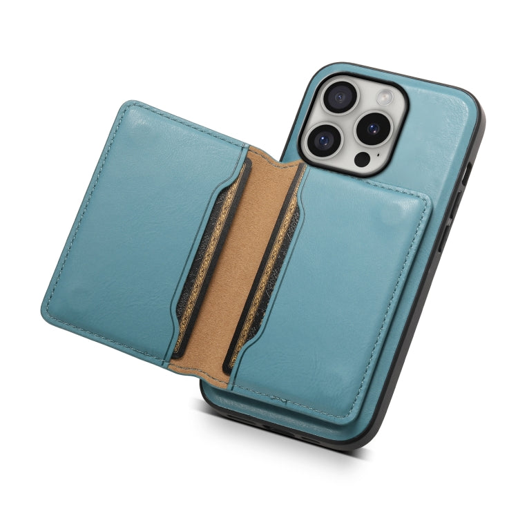 For iPhone 16 Pro Max Denior Cowhide Texture Leather MagSafe Detachable Wallet Phone Case(Blue)