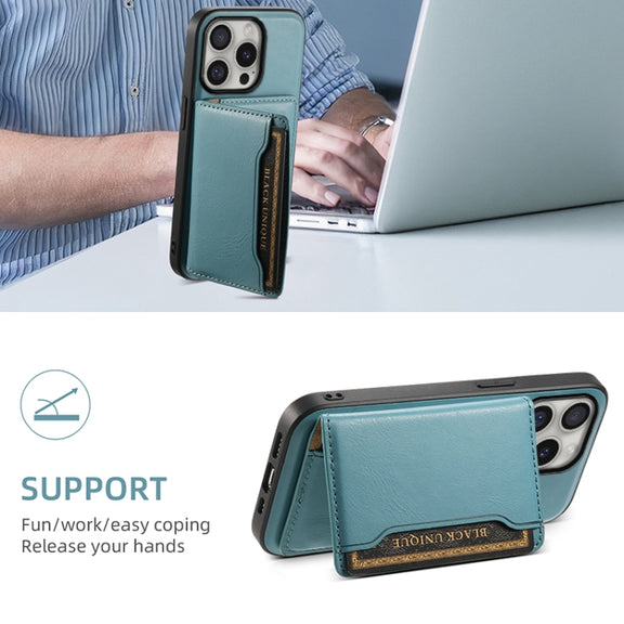 For iPhone 16 Pro Max Denior Cowhide Texture Leather MagSafe Detachable Wallet Phone Case(Blue)