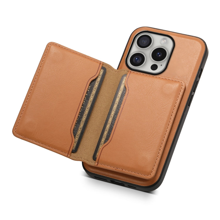 For iPhone 16 Pro Max Denior Cowhide Texture Leather MagSafe Detachable Wallet Phone Case(Khaki)