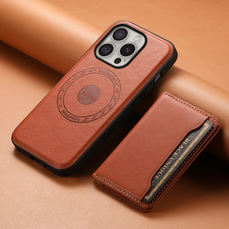 For iPhone 16 Pro Max Denior Cowhide Texture Leather MagSafe Detachable Wallet Phone Case(Brown)