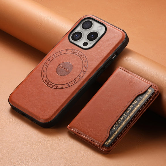 For iPhone 16 Pro Max Denior Cowhide Texture Leather MagSafe Detachable Wallet Phone Case(Brown)