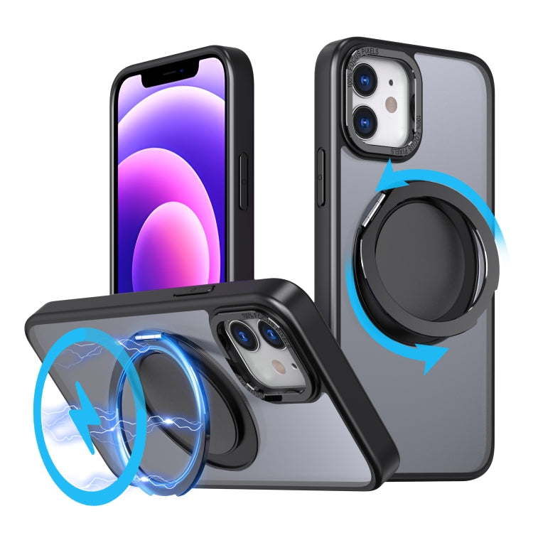 For iPhone 12 360-degree Rotating MagSafe Magnetic Holder Phone Case(Black)