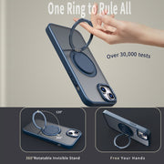 For iPhone 14 Plus 360-degree Rotating MagSafe Magnetic Holder Phone Case(Navy Blue)