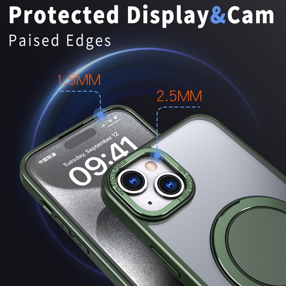 For iPhone 14 Plus 360-degree Rotating MagSafe Magnetic Holder Phone Case(Green)