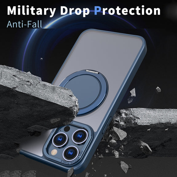 For iPhone 14 Pro Max 360-degree Rotating MagSafe Magnetic Holder Phone Case(Navy Blue)