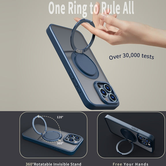 For iPhone 14 Pro Max 360-degree Rotating MagSafe Magnetic Holder Phone Case(Navy Blue)