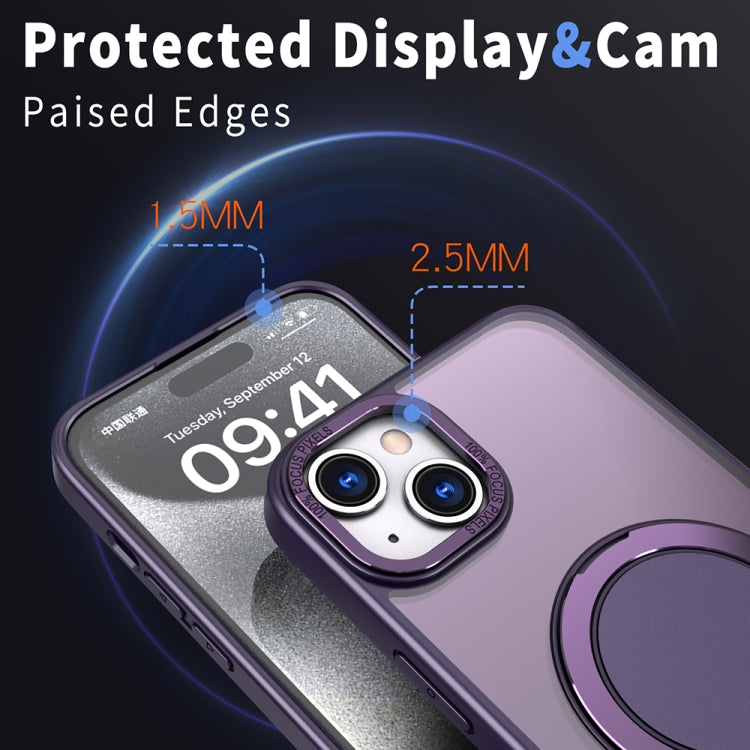 For iPhone 15 Plus 360-degree Rotating MagSafe Magnetic Holder Phone Case(Purple)