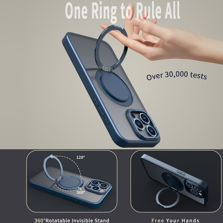 For iPhone 15 Pro Max 360-degree Rotating MagSafe Magnetic Holder Phone Case(Navy Blue)