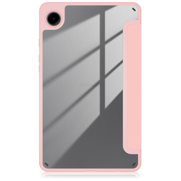 For Samsung Galaxy Tab A9 Acrylic 3-folding Solid Color Smart Leather Tablet Case(Pink)