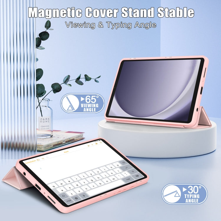 For Samsung Galaxy Tab A9 Acrylic 3-folding Solid Color Smart Leather Tablet Case(Pink)