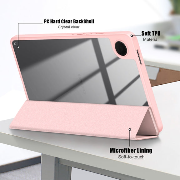For Samsung Galaxy Tab A9 Acrylic 3-folding Solid Color Smart Leather Tablet Case(Pink)