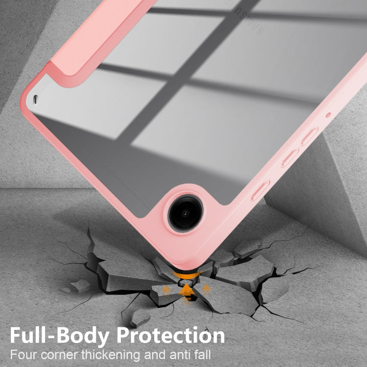 For Samsung Galaxy Tab A9 Acrylic 3-folding Solid Color Smart Leather Tablet Case(Pink)