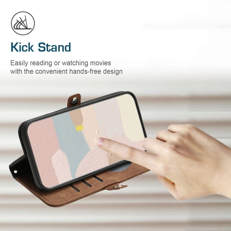 For Google Pixel 9 Pro Side Buckle Double Fold Hand Strap Leather Phone Case(Brown)