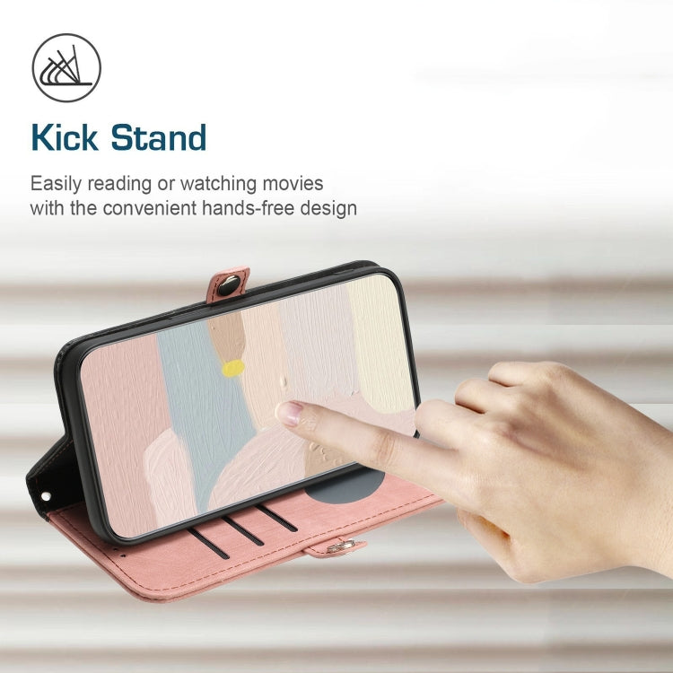 For Google Pixel 9 Pro Side Buckle Double Fold Hand Strap Leather Phone Case(Pink)