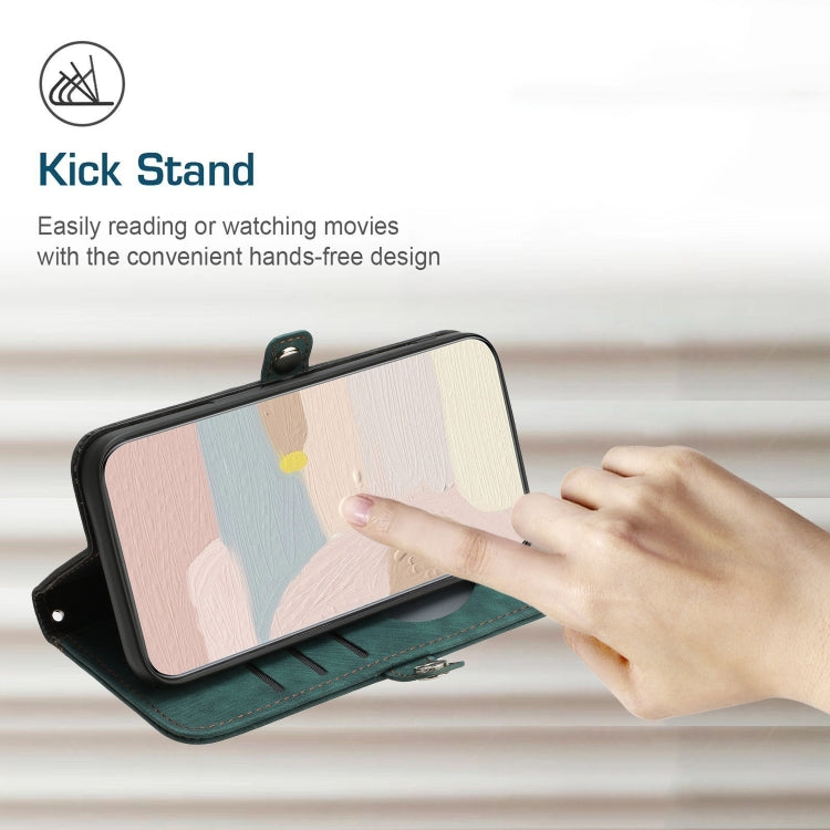 For Google Pixel 9 Side Buckle Double Fold Hand Strap Leather Phone Case(Dark Green)
