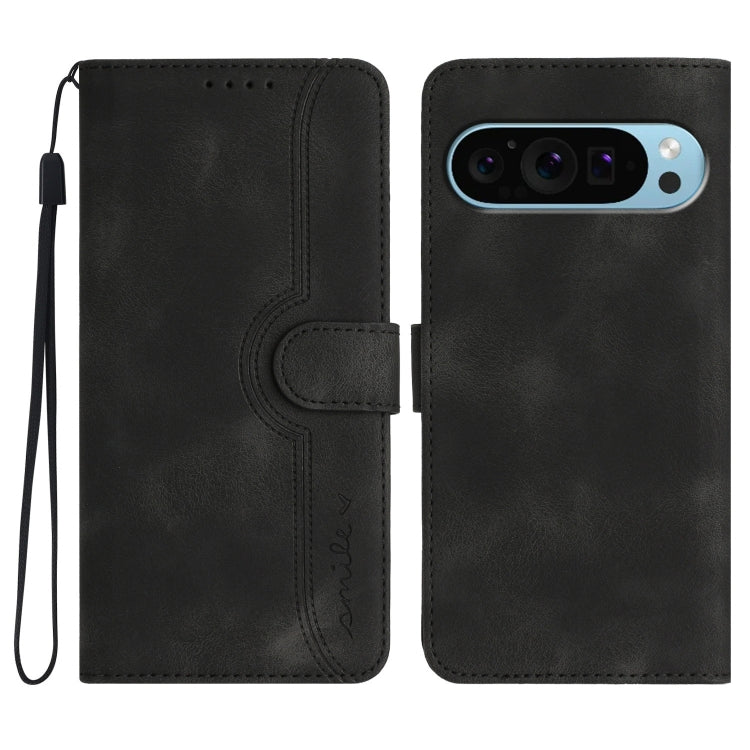 For Google Pixel 9 Pro Heart Pattern Skin Feel Leather Phone Case(Black)