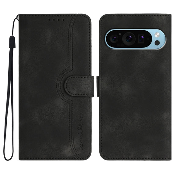 For Google Pixel 9 Pro Heart Pattern Skin Feel Leather Phone Case(Black)