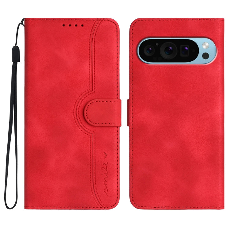 For Google Pixel 9 Heart Pattern Skin Feel Leather Phone Case(Red)