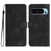 For Google Pixel 9 Heart Pattern Skin Feel Leather Phone Case(Black)
