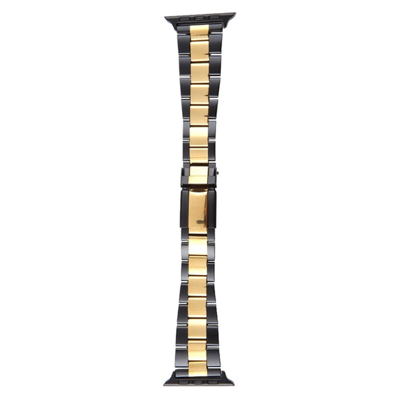 For Apple Watch SE 40mm Three-Bead Stainless Steel Watch Band(Black Gold)