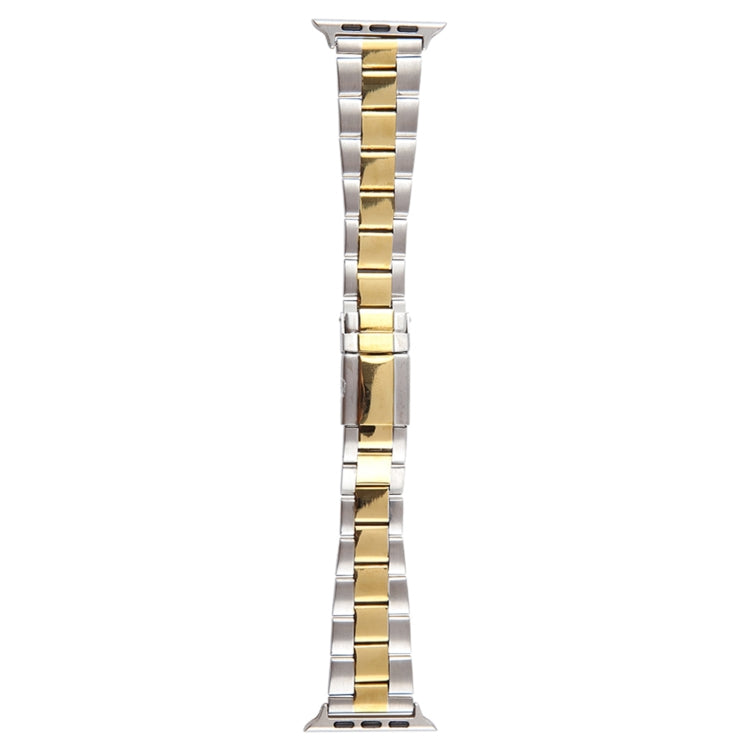 For Apple Watch SE 40mm Three-Bead Stainless Steel Watch Band(Silver Gold)