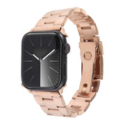For Apple Watch Series 2 38mm Three-Bead Stainless Steel Watch Band(Rose Gold)