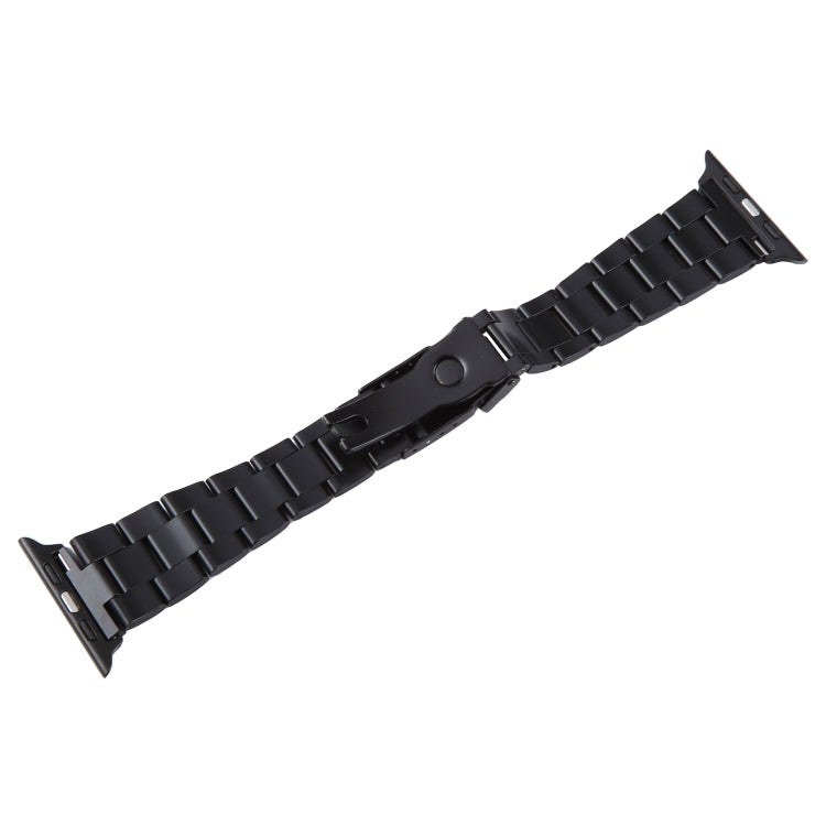 For Apple Watch 42mm Three-Bead Stainless Steel Watch Band(Black Gold)