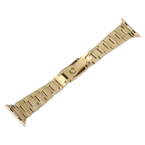 For Apple Watch 42mm Three-Bead Stainless Steel Watch Band(Gold)