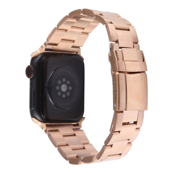 For Apple Watch 42mm Three-Bead Stainless Steel Watch Band(Rose Gold)