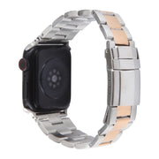 For Apple Watch 42mm Three-Bead Stainless Steel Watch Band(Silver Rose Gold)