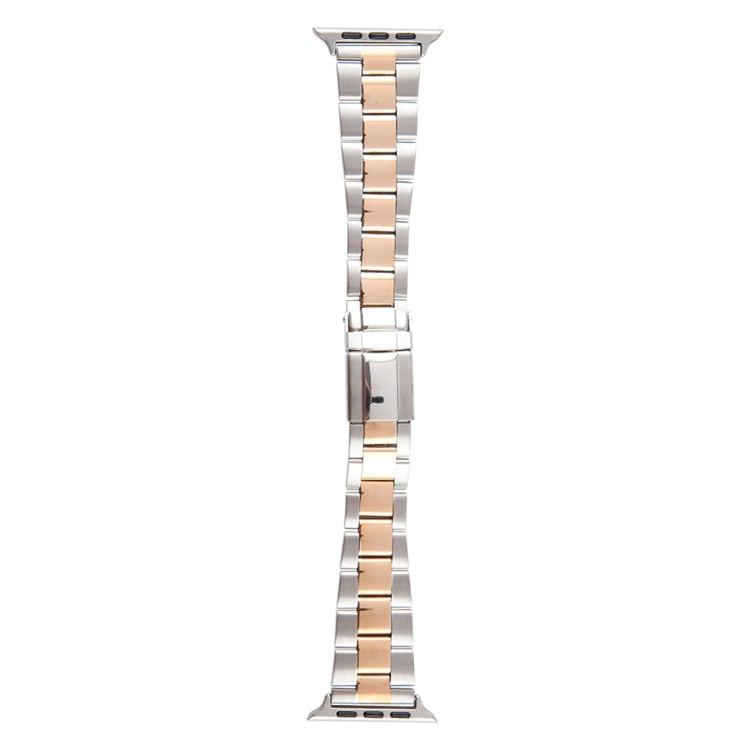For Apple Watch 42mm Three-Bead Stainless Steel Watch Band(Silver Rose Gold)