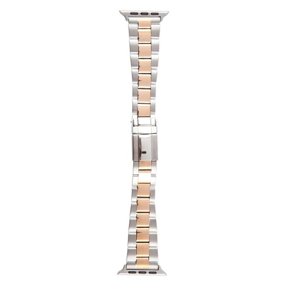 For Apple Watch 42mm Three-Bead Stainless Steel Watch Band(Silver Rose Gold)