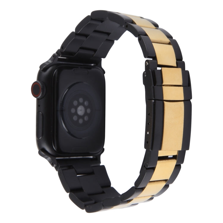 For Apple Watch 38mm Three-Bead Stainless Steel Watch Band(Black Gold)