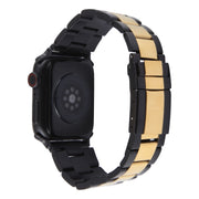 For Apple Watch 38mm Three-Bead Stainless Steel Watch Band(Black Gold)