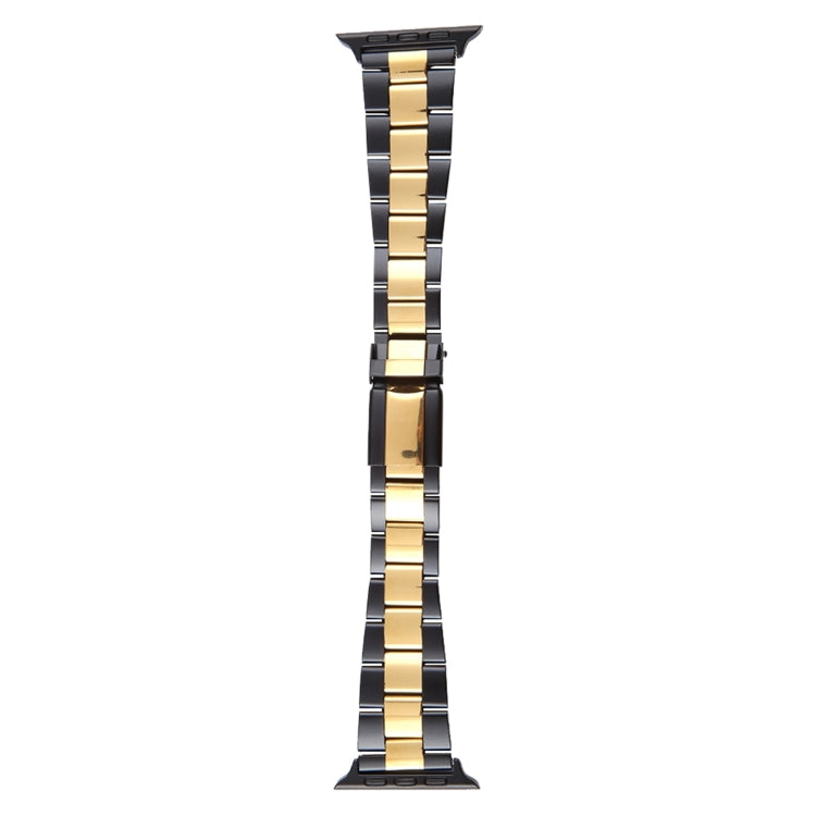 For Apple Watch 38mm Three-Bead Stainless Steel Watch Band(Black Gold)