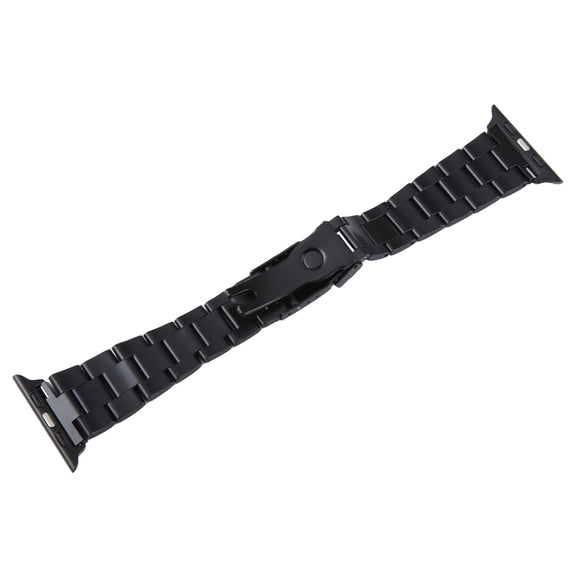 For Apple Watch 38mm Three-Bead Stainless Steel Watch Band(Black Gold)