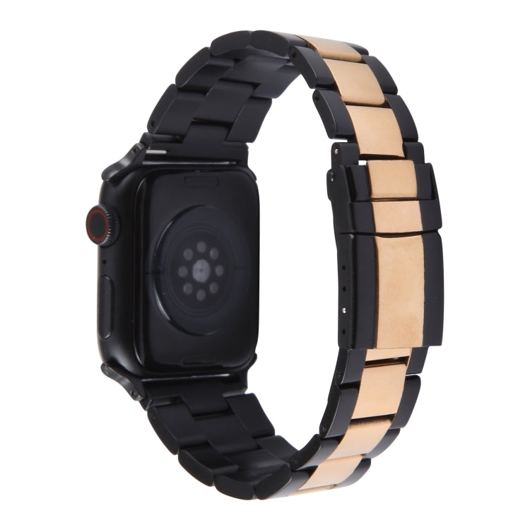 For Apple Watch 38mm Three-Bead Stainless Steel Watch Band(Black Rose Gold)
