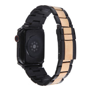 For Apple Watch 38mm Three-Bead Stainless Steel Watch Band(Black Rose Gold)