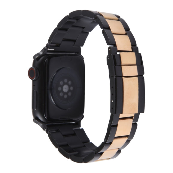 For Apple Watch 38mm Three-Bead Stainless Steel Watch Band(Black Rose Gold)
