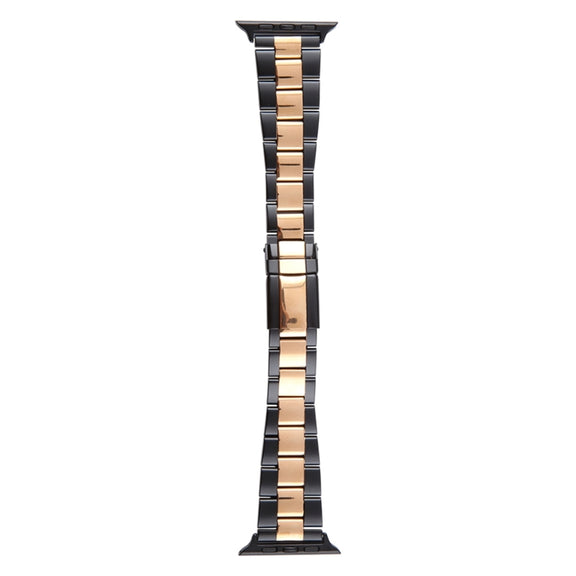 For Apple Watch 38mm Three-Bead Stainless Steel Watch Band(Black Rose Gold)