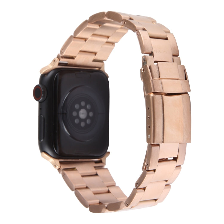 For Apple Watch 38mm Three-Bead Stainless Steel Watch Band(Rose Gold)