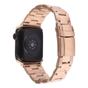 For Apple Watch 38mm Three-Bead Stainless Steel Watch Band(Rose Gold)